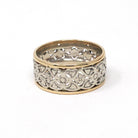 Vintage Pierced Cigar Band - Mid Century Era 14k Yellow & White Gold Open Metal Wide Wedding Ring - 1950s Size 9 1/2 Two Tone Unisex Jewelry