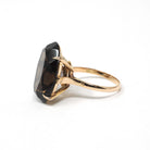 Smoky Quartz Ring - Retro 14k Yellow Gold Oval Faceted 12.15 CT Dark Brown Gemstone - Vintage Circa 1970s Era Size 7 Statement Fine Jewelry