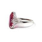 Created Ruby Ring - Art Deco 14k White Gold Fancy Cut Red Stone - Vintage Circa 1930s Era Size 8 1/4 July Birthstone Fine Filigree Jewelry