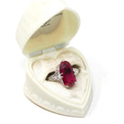 Created Ruby Ring - Art Deco 14k White Gold Fancy Cut Red Stone - Vintage Circa 1930s Era Size 8 1/4 July Birthstone Fine Filigree Jewelry