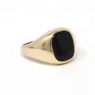 Modern Onyx Ring - Estate 10k Yellow Gold Black Chalcedony Gemstone - Circa 2000's Era Size 9 1/4 Men's Unisex Fine Statement Jewelry