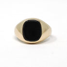 Modern Onyx Ring - Estate 10k Yellow Gold Black Chalcedony Gemstone - Circa 2000's Era Size 9 1/4 Men's Unisex Fine Statement Jewelry