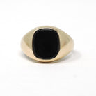 Modern Onyx Ring - Estate 10k Yellow Gold Black Chalcedony Gemstone - Circa 2000's Era Size 9 1/4 Men's Unisex Fine Statement Jewelry