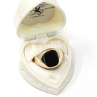 Modern Onyx Ring - Estate 10k Yellow Gold Black Chalcedony Gemstone - Circa 2000's Era Size 9 1/4 Men's Unisex Fine Statement Jewelry
