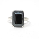Vintage Hematite Ring - Retro Sterling Silver Emerald Cut Gray Metallic Solitaire - Circa 1970s Size 7 Statement Jewelry Fashion Accessory