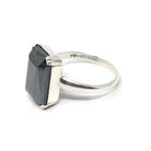 Vintage Hematite Ring - Retro Sterling Silver Emerald Cut Gray Metallic Solitaire - Circa 1970s Size 7 Statement Jewelry Fashion Accessory
