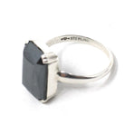 Vintage Hematite Ring - Retro Sterling Silver Emerald Cut Gray Metallic Solitaire - Circa 1970s Size 7 Statement Jewelry Fashion Accessory