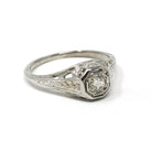 Vintage Diamond Ring - Art Deco 18k White Gold Natural .22 CT Solitaire Engagement - Circa 1930s Size 4 3/4 Octagonal Filigree Fine Jewelry