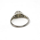 Vintage Diamond Ring - Art Deco 18k White Gold Natural .22 CT Solitaire Engagement - Circa 1930s Size 4 3/4 Octagonal Filigree Fine Jewelry