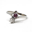 Vintage Ruby & Diamond Ring - Retro 8k White Gold Branch Bypass Toi Et Moi Statement - Circa 1970s Era Size 5 1/2 Fine Birthstone Jewelry