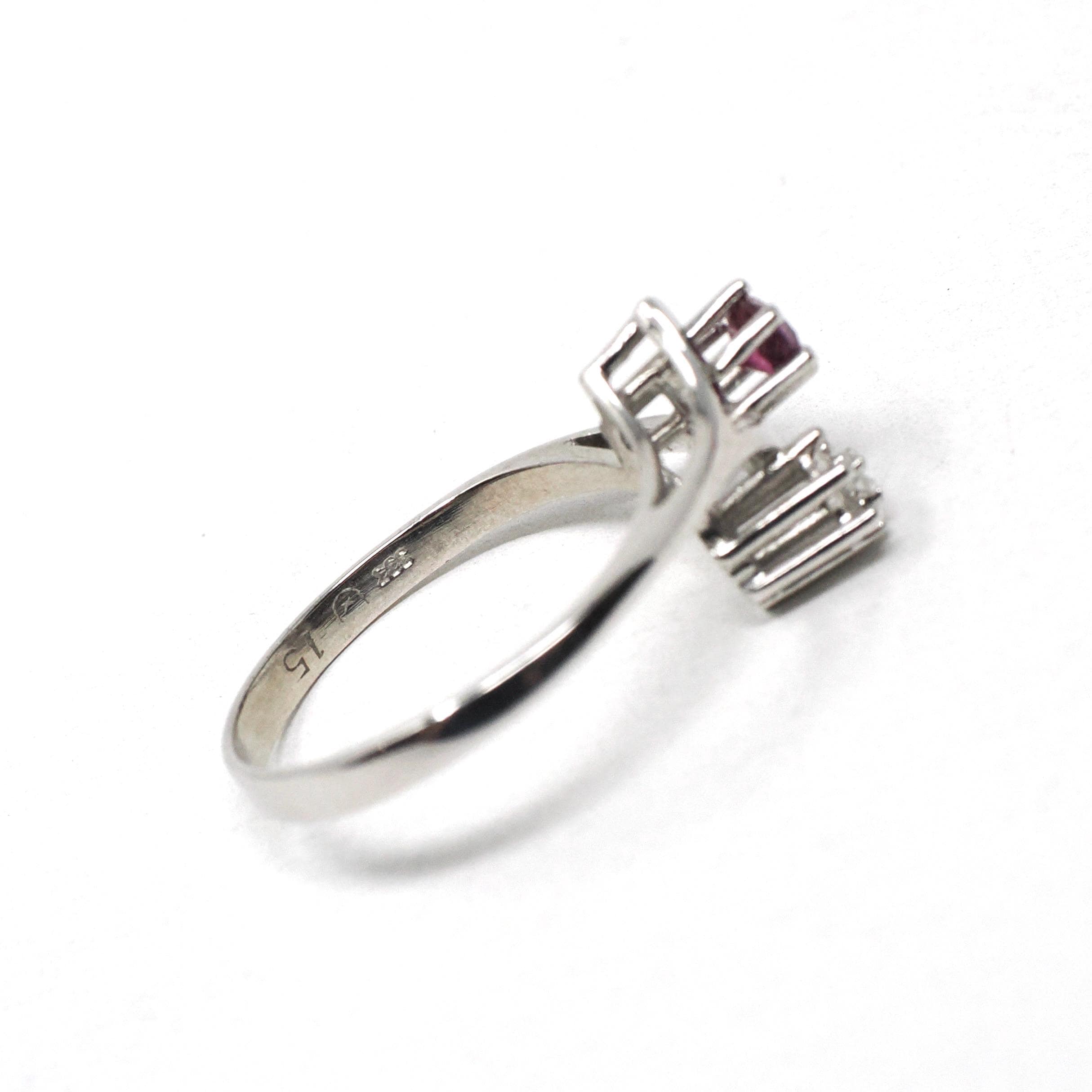 Vintage Ruby & Diamond Ring - Retro 8k White Gold Branch Bypass Toi Et Moi Statement - Circa 1970s Era Size 5 1/2 Fine Birthstone Jewelry