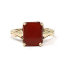 Vintage Carnelian Ring - Mid Century 14k Yellow Gold Natural Red Rectangle Gemstone - Circa 1940s Era Size 7 1/4 Fine Statement Jewelry