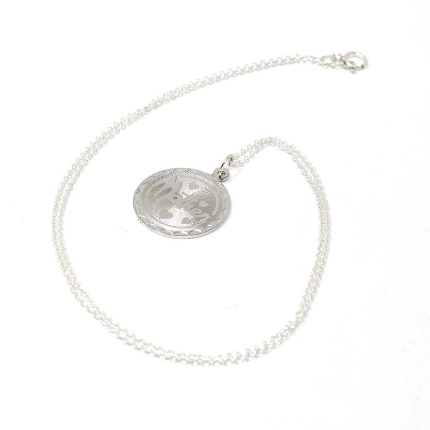 Vintage Mother Necklace - Retro Sterling Silver Round Hearts Charm Pendant - Circa 1970s Era Mom Love Token Mothers Day Gift 70s Jewelry