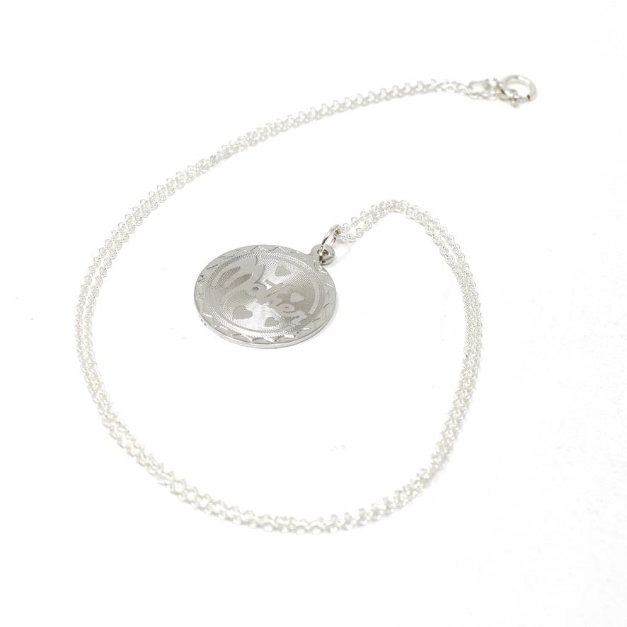 Vintage Mother Necklace - Retro Sterling Silver Round Hearts Charm Pendant - Circa 1970s Era Mom Love Token Mothers Day Gift 70s Jewelry