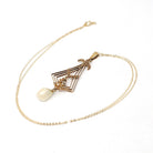 Antique Lavalier Pendant - Vintage 10k Yellow Gold Seed Pearl Natural Diamond Flower Charm Necklace - Edwardian Circa 1910s Era Fine Jewelry