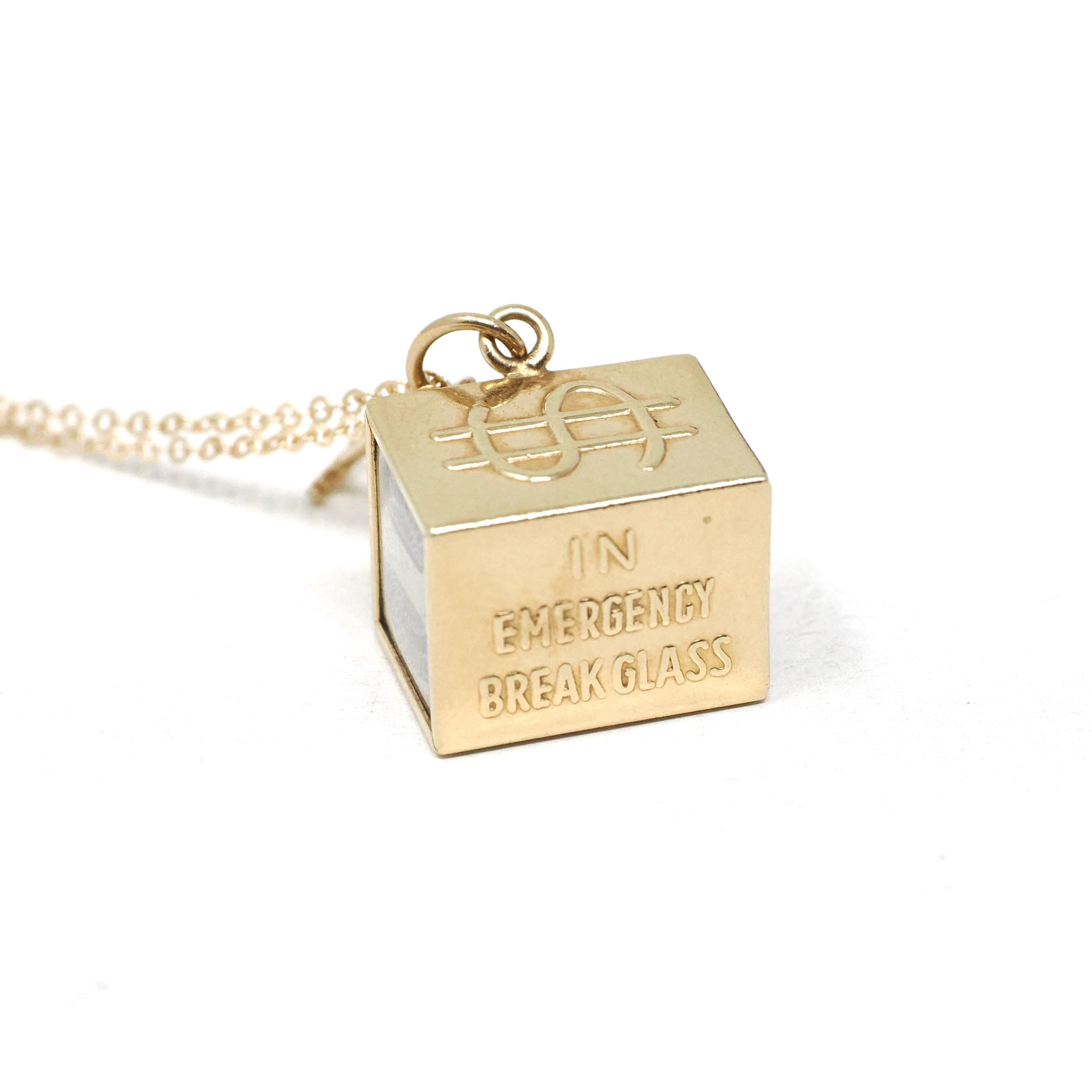 Mad Money Charm - Mid Century 14k Yellow Gold Pendant Statement Necklace - Vintage Circa 1950s Era Real Dollar Bill Fine Keepsake Jewelry