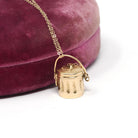 Mad Money Trash Can Charm - Mid Century 14k Yellow Gold Pendant Garbage Necklace - Vintage Circa 1950s Era Real Dollar Bill Fine Jewelry