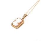 Vintage Cameo Necklace - Mid Century 10k Yellow Gold Rectangular Carved Shell Woman's Profile Pendant - Circa 1940s Statement Fine Jewelry