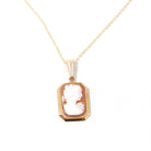 Vintage Cameo Necklace - Mid Century 10k Yellow Gold Rectangular Carved Shell Woman's Profile Pendant - Circa 1940s Statement Fine Jewelry