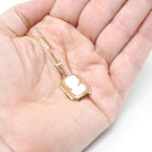 Vintage Cameo Necklace - Mid Century 10k Yellow Gold Rectangular Carved Shell Woman's Profile Pendant - Circa 1940s Statement Fine Jewelry