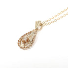 Antique Diamond Lavalier - Edwardian 10k 14k Yellow Gold Natural Gemstone Pendant Necklace - Circa 1910s Teardrop Pear Filigree Fine Jewelry