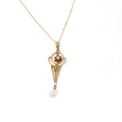 Antique Pearl Lavalier - Edwardian 10k Yellow Gold Natural Gemstone Baroque Seed Pearl Pendant Necklace - Circa 1910s Era Charm Fine Jewelry