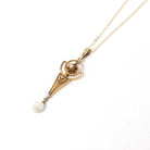 Antique Pearl Lavalier - Edwardian 10k Yellow Gold Natural Gemstone Baroque Seed Pearl Pendant Necklace - Circa 1910s Era Charm Fine Jewelry