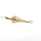 Antique Pearl Lavalier - Edwardian 10k Yellow Gold Natural Gemstone Baroque Seed Pearl Pendant Necklace - Circa 1910s Era Charm Fine Jewelry