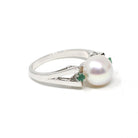 Pearl & Emerald Ring - Estate 14k White Gold Cultured Organic Gemstone Natural Green Accents - Modern Era Size 5 3/4 Fine Statement Jewelry