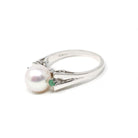 Pearl & Emerald Ring - Estate 14k White Gold Cultured Organic Gemstone Natural Green Accents - Modern Era Size 5 3/4 Fine Statement Jewelry