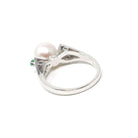 Pearl & Emerald Ring - Estate 14k White Gold Cultured Organic Gemstone Natural Green Accents - Modern Era Size 5 3/4 Fine Statement Jewelry
