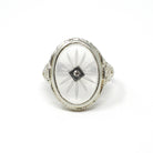Rock Crystal Quartz Ring - Vintage 14k White Gold Oval Natural Diamond Statement - Vintage 1930s Size 6 1/4 Camphor Glass Style Fine Jewelry