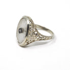 Rock Crystal Quartz Ring - Vintage 14k White Gold Oval Natural Diamond Statement - Vintage 1930s Size 6 1/4 Camphor Glass Style Fine Jewelry