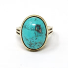Vintage Turquoise Ring - Mid Century 14k Yellow Gold Oval Cabochon Cut Blue Gemstone - Circa 1960s Era Size 6 3/4 Unisex Statement Jewelry