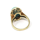 Vintage Turquoise Ring - Mid Century 14k Yellow Gold Oval Cabochon Cut Blue Gemstone - Circa 1960s Era Size 6 3/4 Unisex Statement Jewelry