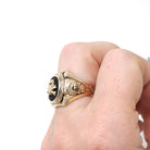 Skull & Crossbones Ring - Mid Century Era 10k Yellow Gold Black Chalcedony Onyx Statement - Vintage 1952 Size 5 3/4 TUH Class Fine Jewelry