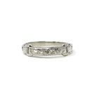 Diamond Buckle Band - Mid Century 14k White Gold Natural .07 CTW Vintage Cuts Wedding Ring - Circa 40s Size 4.5 Bridal Stacking Fine Jewelry