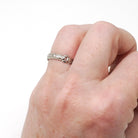 Diamond Buckle Band - Mid Century 14k White Gold Natural .07 CTW Vintage Cuts Wedding Ring - Circa 40s Size 4.5 Bridal Stacking Fine Jewelry