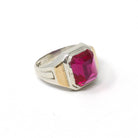 Created Ruby Ring - Mid Century Sterling Silver & 14k Gold Accents - Vintage Circa 1940s Era Size 9 1/4 July Birthstone Unisex Mens Jewelry