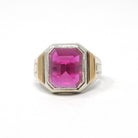 Created Ruby Ring - Mid Century Sterling Silver & 14k Gold Accents - Vintage Circa 1940s Era Size 9 1/4 July Birthstone Unisex Mens Jewelry