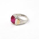 Created Ruby Ring - Mid Century Sterling Silver & 14k Gold Accents - Vintage Circa 1940s Era Size 9 1/4 July Birthstone Unisex Mens Jewelry
