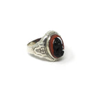 Vintage Cameo Ring - Art Deco Sterling Silver Oval Red Black White Assembled Glass Stone Portrait - Circa 30s Era Size 11 Statement Jewelry