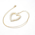 Vintage Heart Necklace - Retro Era 14k Yellow Gold White Cultured Pearl Gemstones Halo Pendant Charm - Circa 1960s Love Fine 60s Jewelry