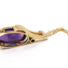 Amethyst & Diamond Charm - Estate 18k Yellow Gold Oval Cabochon Purple Gem Pendant Necklace - Modern Circa 2000s February Birthstone Jewelry