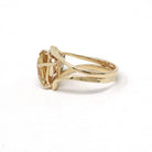 Vintage Zircon Ring - Retro 14k Yellow Gold Yellow Gemstone Natural Diamond Accents - Circa 1970s Era Size 5 3/4 Bypass Style Fine Jewelry