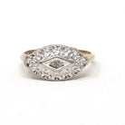 Vintage Princess Ring - Retro 10k Yellow & White Gold Natural Diamond .005 CT Gem - Circa 1940s Era Size 6 3/4 Anniversary Promise Jewelry
