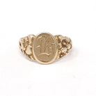 Edwardian Signet Ring - Antique 10k Yellow Gold Old English Initial "L" Engraved - Circa 1910's Era Size 6 3/4 Fine Flower Repousse Jewelry