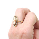 Vintage Cameo Ring - Retro 10k Yellow Gold Carved Oval Shell Woman's Profile Silhouette - Circa 1960s Era Size 7 1/2 Statement Fine Jewelry