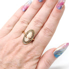 Vintage Cameo Ring - Retro 10k Yellow Gold Carved Oval Shell Woman's Profile Silhouette - Circa 1960s Era Size 7 1/2 Statement Fine Jewelry