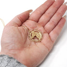 Vintage Horse Charm - Retro 14k Yellow Gold Figural Circular Detailed Equestrian Pendant - Circa 1970s Era Necklace Fine Statement Jewelry